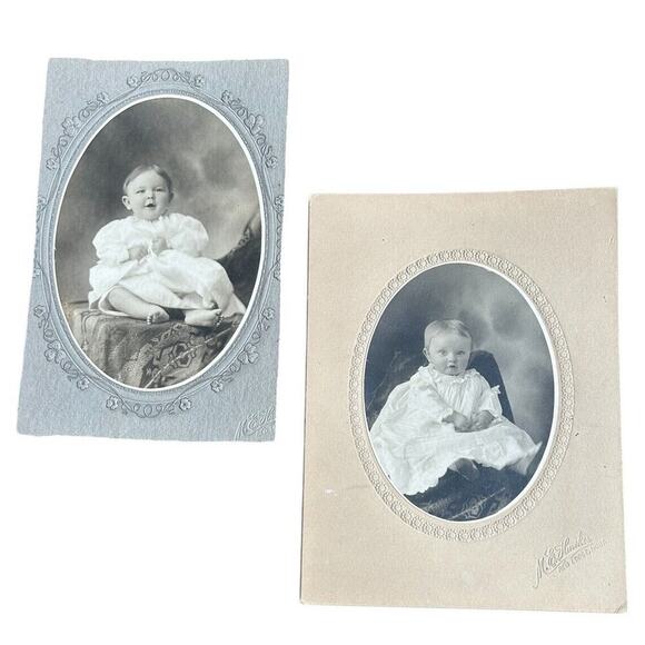 2 Antique Cabinet Card Photos Black And White Children Babies Red Lodge Montana - Picture 1 of 4